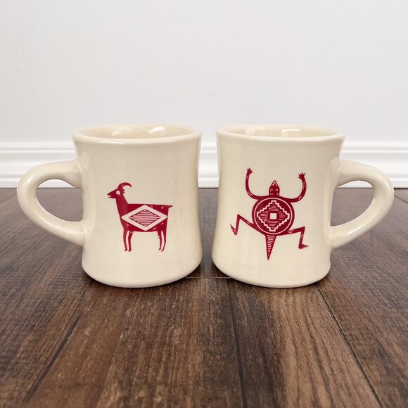 Pipestone Mimbreno Indian Replica Bighorn Sheep Lizard (Set of 2) Cafe Mugs 10oz - Picture 1 of 10